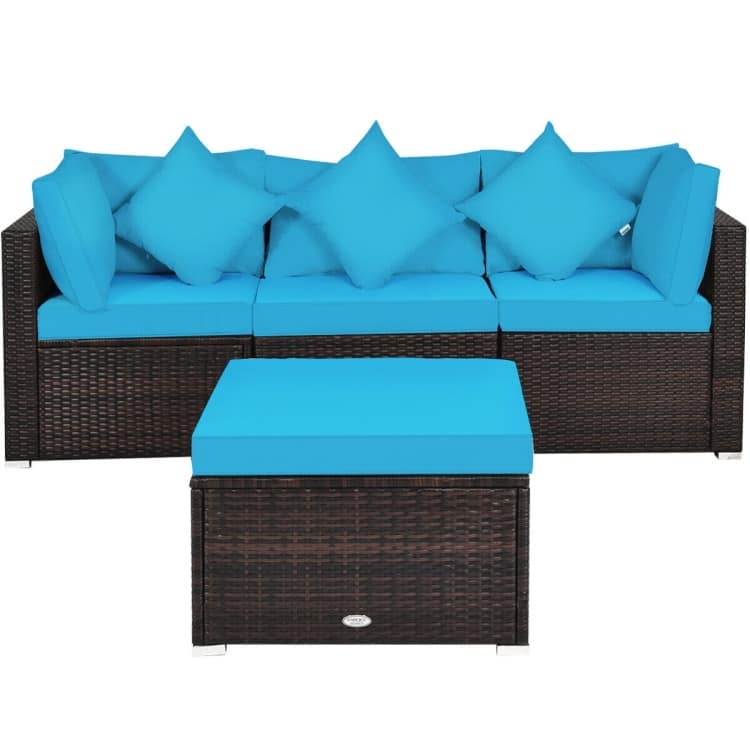 4 Pieces Patio Rattan Furniture Set with Removable Cushions and Pillows - Corner Sofa: 29" x 29" x 25"