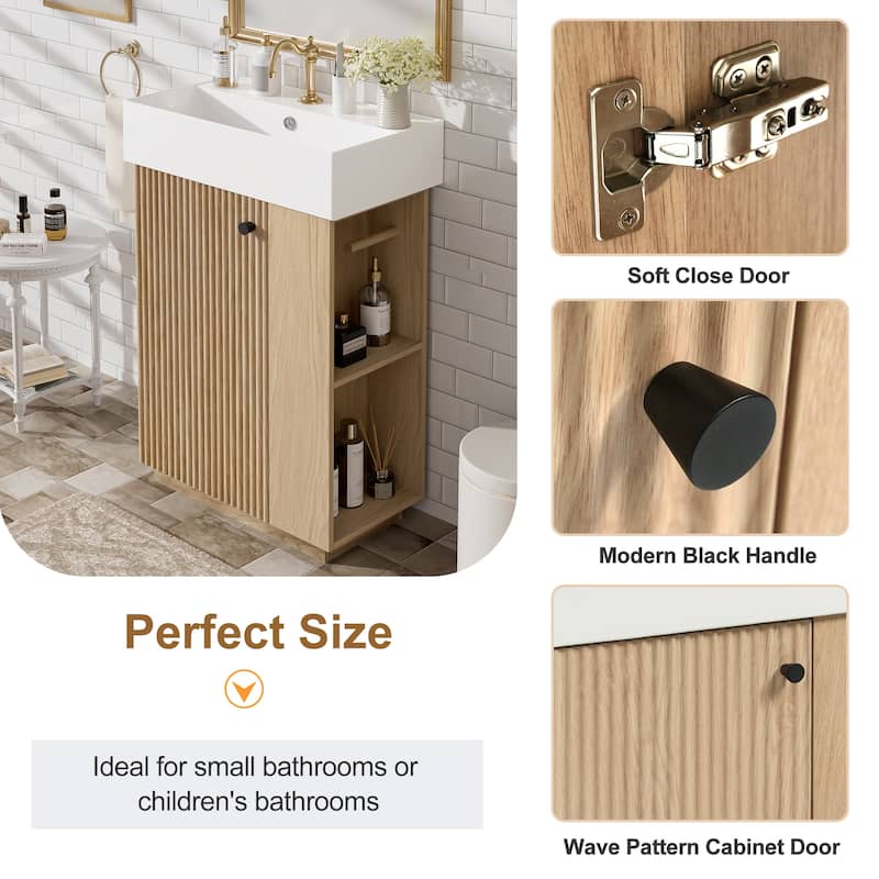 21.6" Bathroom Vanity with Ceramic Sink, Freestanding Left Door Cabinet, Open and Closed Storage for Small Spaces