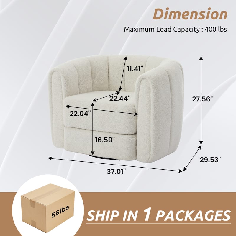 GDFStudio - Elodie Wide Teddy Swivel Armchair with Wooden Side Base, Modern Comfy Accent Chair