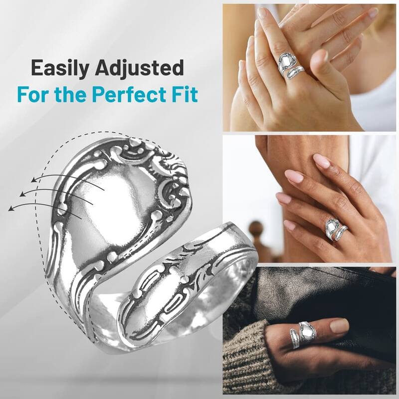 Curata 925 Sterling Silver Vintage Boho Adjustable Spoon Ring