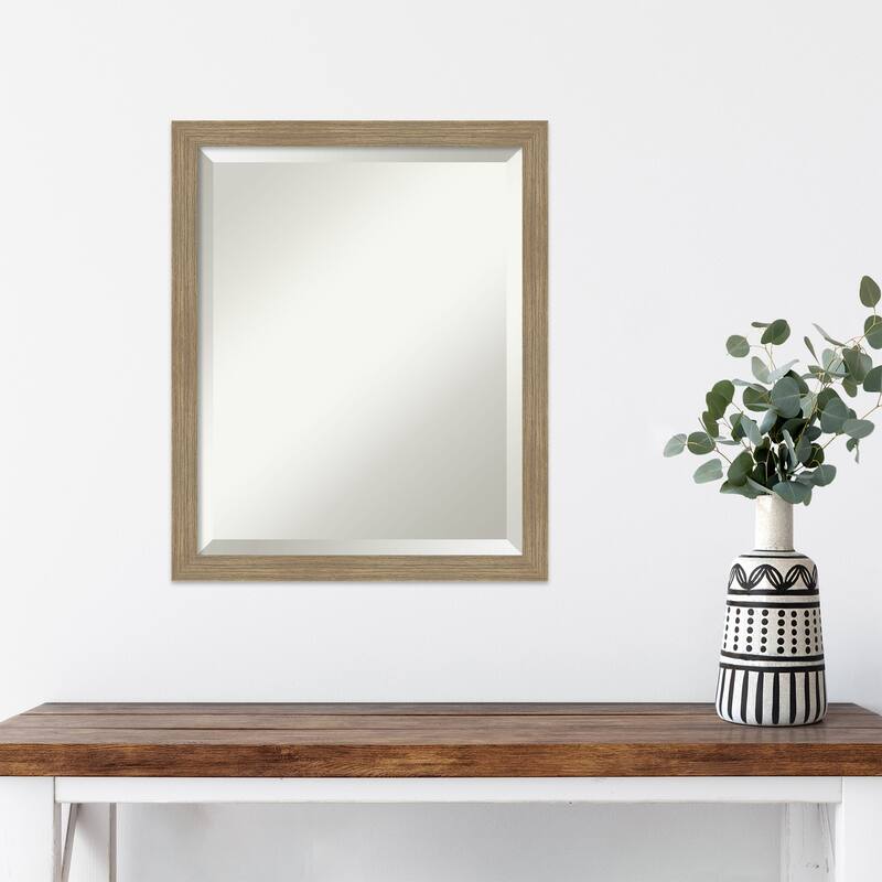 Woodgrain Stripe Beveled Wood Framed Wall Mirror