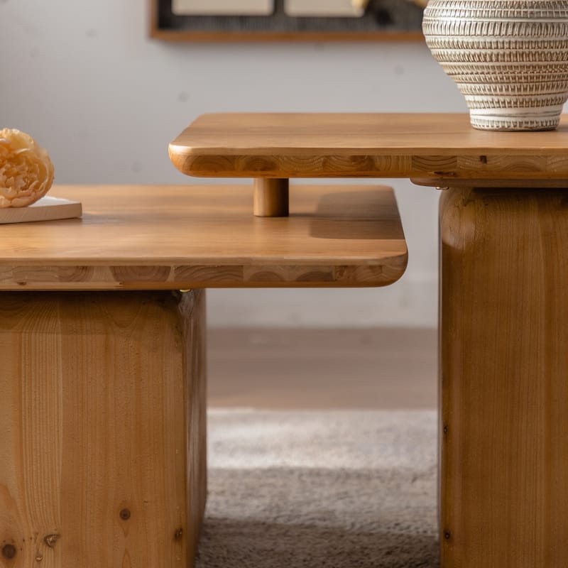 Vintage Fashion Style Square Coffee Table Set with Wood Grain Finish(Set of 2)