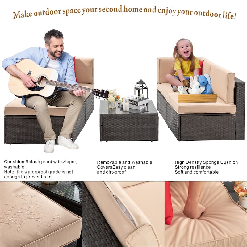 Futzca 5 Piece Patio Conversation Set,Wicker Outdoor Sofa