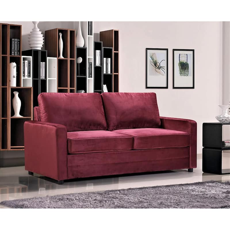 Knightsville Velvet 70 inch Square Arms Sofa Bed - Burgundy
