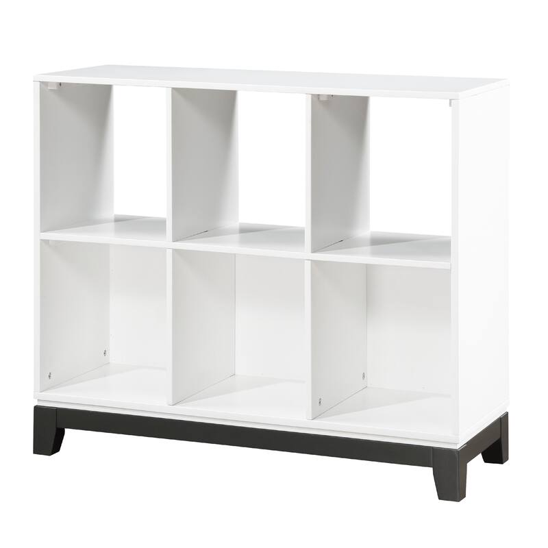 Thiem Bookcase, 6 Cubby Style Shelves, White, Black Veneer, 40 Inch