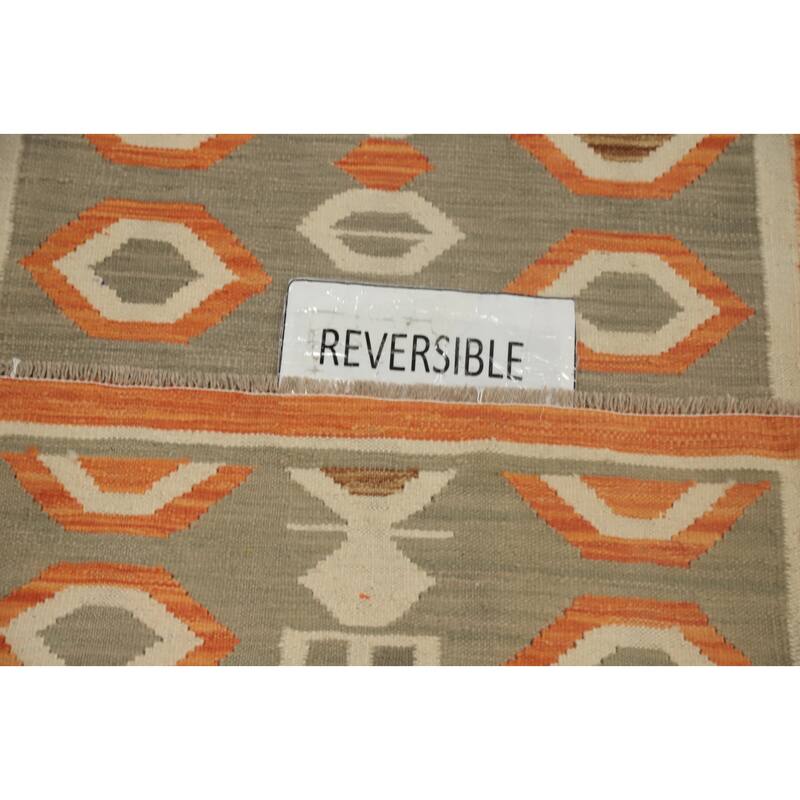Hand Woven Oriental 100% Wool Carpet Southwestern Tribal Greys & Charcoal Kilim Runner Rug - 11' 6'' X 2' 8''