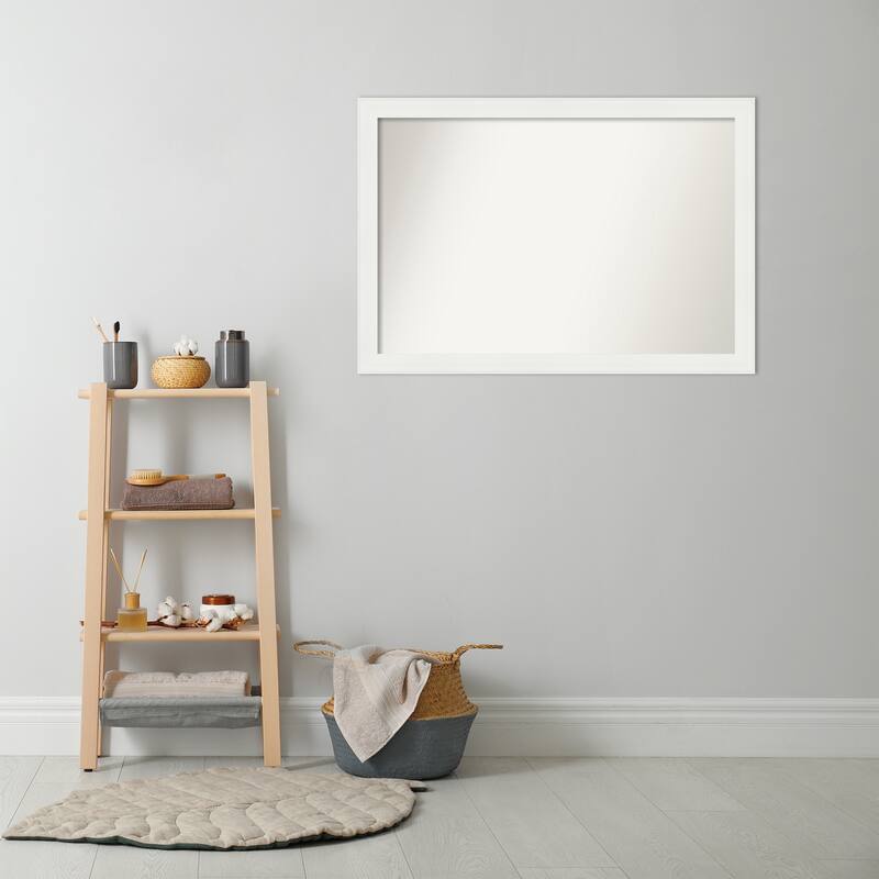 Non-Beveled Bathroom Wall Mirror - Vanity White Narrow Frame