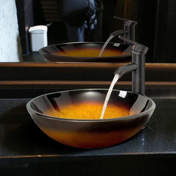 slide 1 of 7, 16.5" Round Bathroom Vessel Sink with ORB Faucet - 16.5*5.5