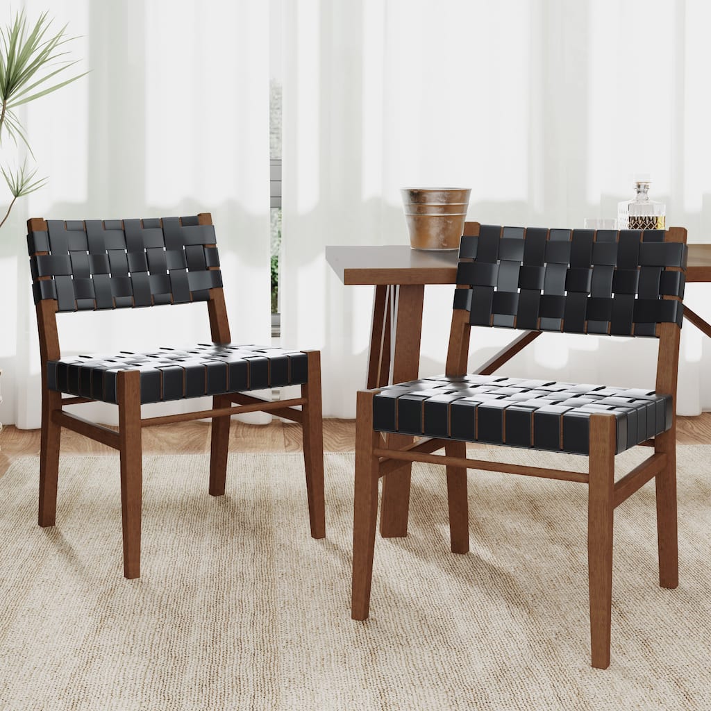 Christopher Knight Home – Datura Modern Rubberwood Armless Dining Chair with PU Leather Woven Seat (Set of 2)