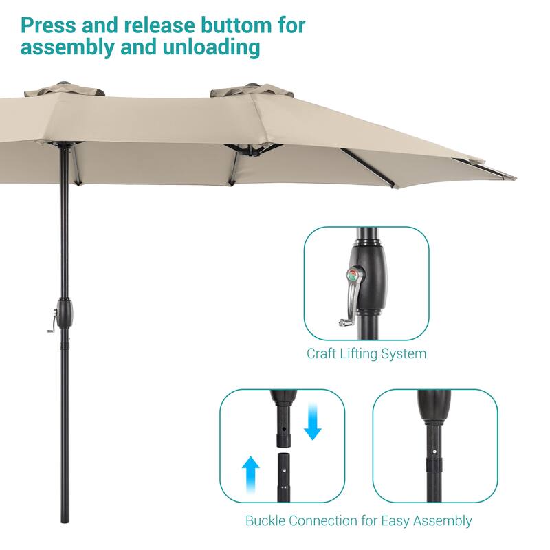 BONOSUKI 15x9ft Double-Sided Patio Umbrella Aluminum with Large Canopy
