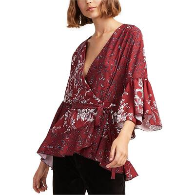 French Connection Womens Ellette Crepe Wrap Blouse