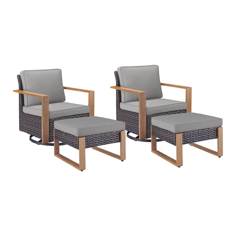 Pocassy 4 Pieces Outoor Patio Swivel Chair Ottoman Set