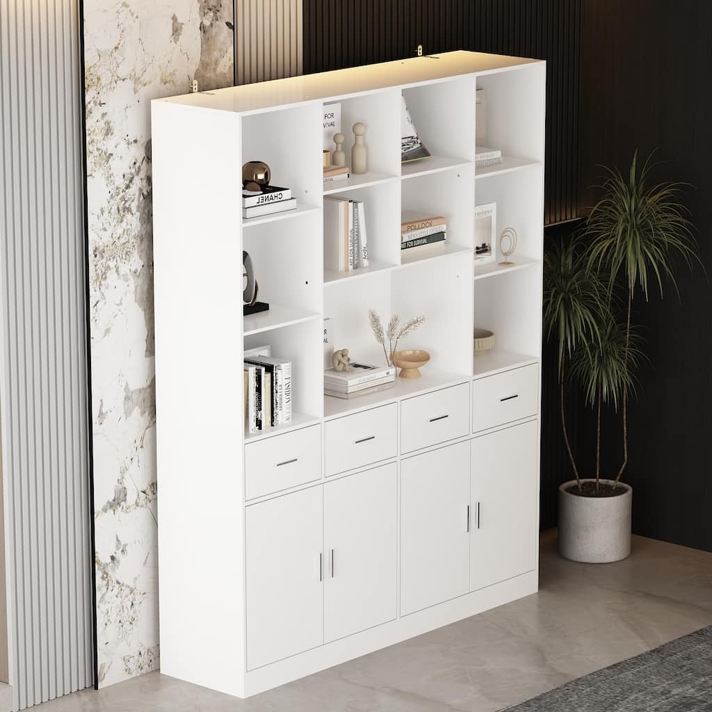 Black Freestanding Kitchen Pantry, Buffet Cabinet with Shelves & Doors - 78.7"H x 63"W