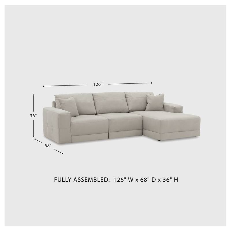 Signature Design by Ashley Next-Gen Gaucho Light Gray 3-Piece Sectional Sofa with Chaise - 113" W x 68" D x 36" H
