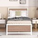 preview thumbnail 1 of 0, White Platform Bed, Metal & Wood Bed Frame w/ Headboard and Footboard, Heavy Duty Steel Slats Support, No Box Spring Needed White - Twin
