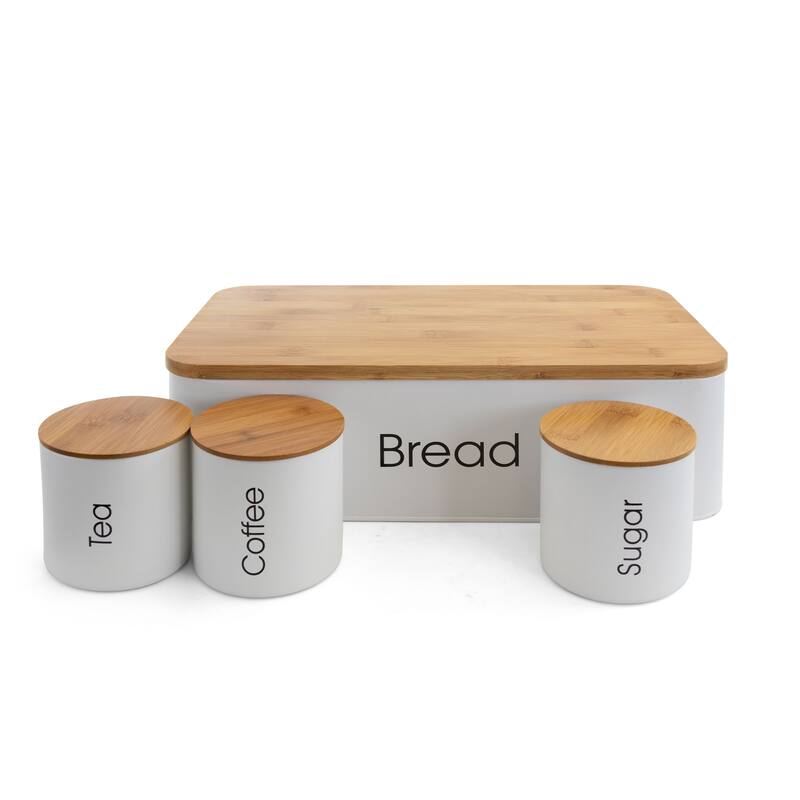 MegaChef Kitchen 4Pc Bamboo Organization Canister Set White