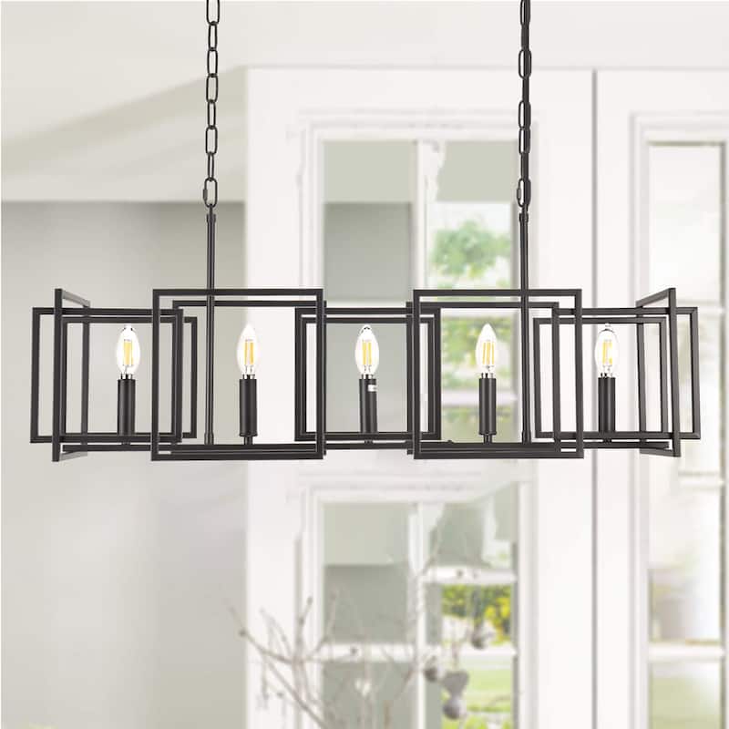 5 - Light Dimmable Kitchen Island Chandelier - Matte Black - N/A - Matte Black