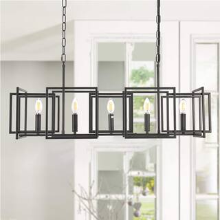 5 - Light Dimmable Kitchen Island Chandelier - Matte Black