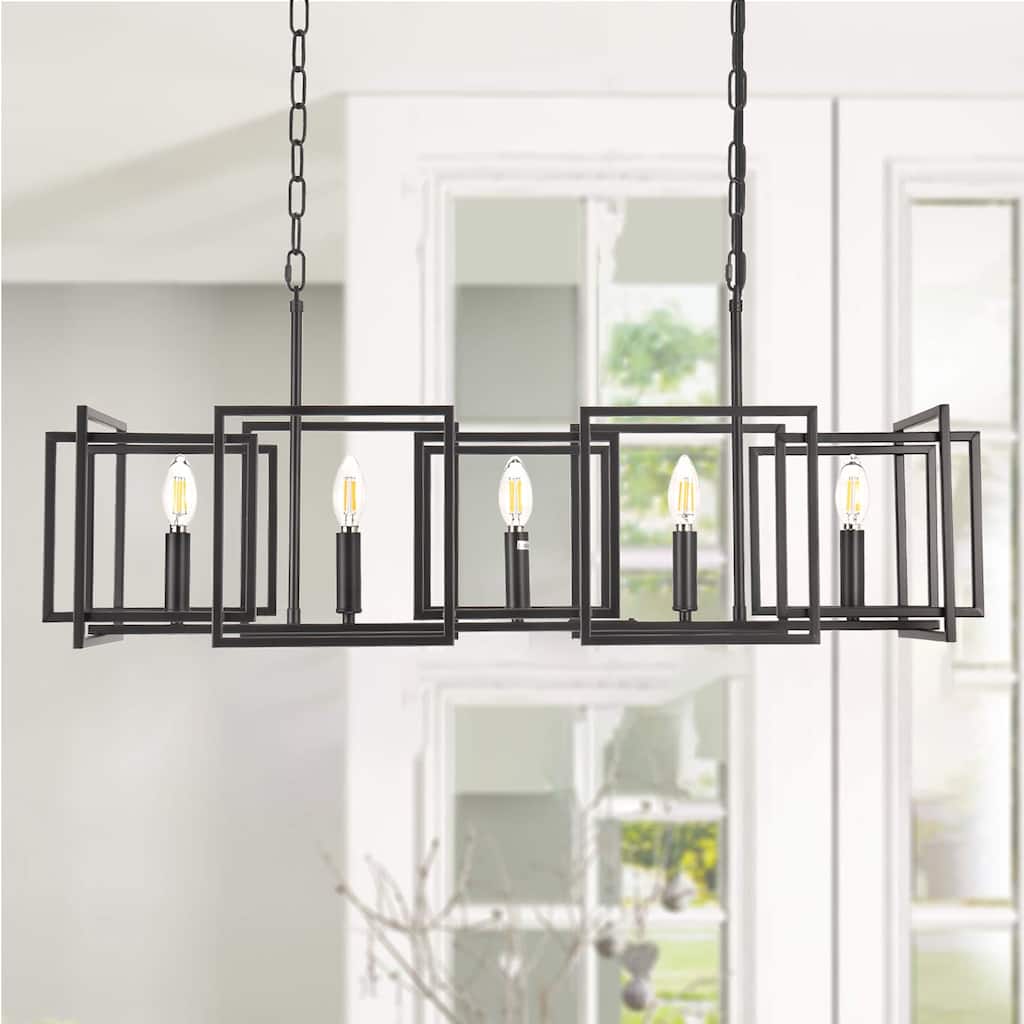 5 - Light Dimmable Kitchen Island Chandelier - Matte Black - N/A
