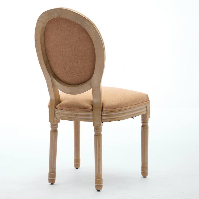 Kitchen Linen Dining Chair Set of 2, Wooden Frame Chair w/ Oval Backrest