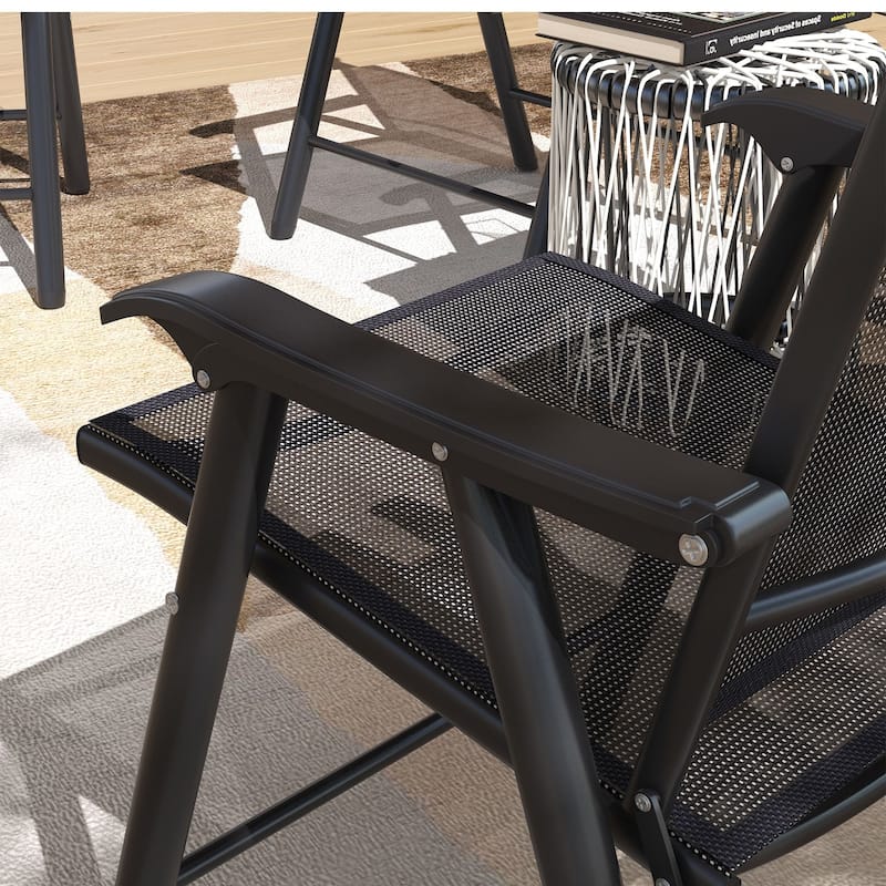 Outsunny Set of 4 Patio Folding Chairs, Stackable Outdoor Sling Patio Dining Chairs with Armrests