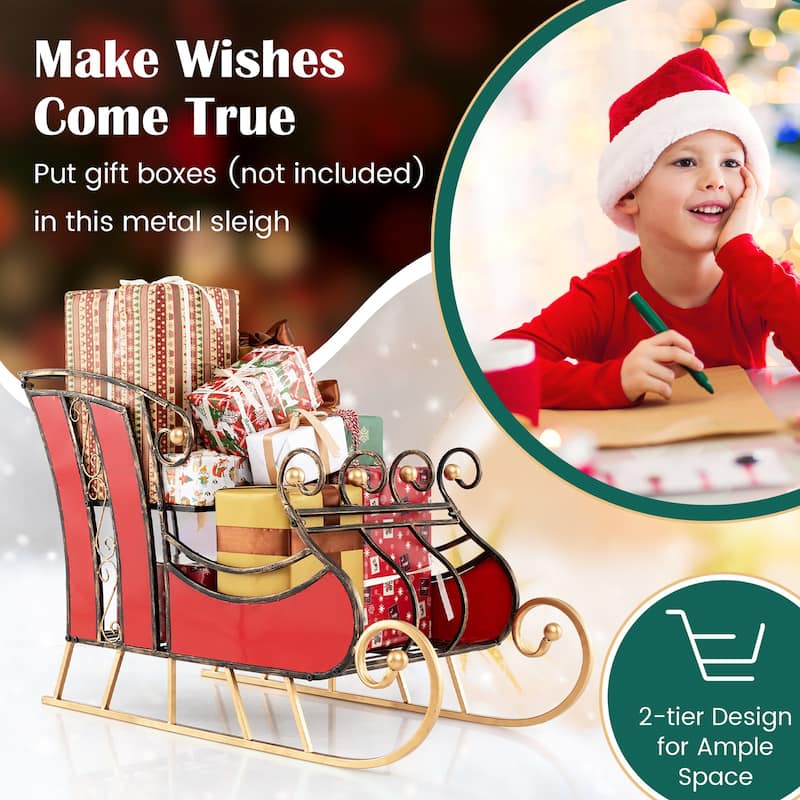 Gymax 23''Christmas Santa Sleigh w/ 2-Tier Storage Shelf Christmas - See Details