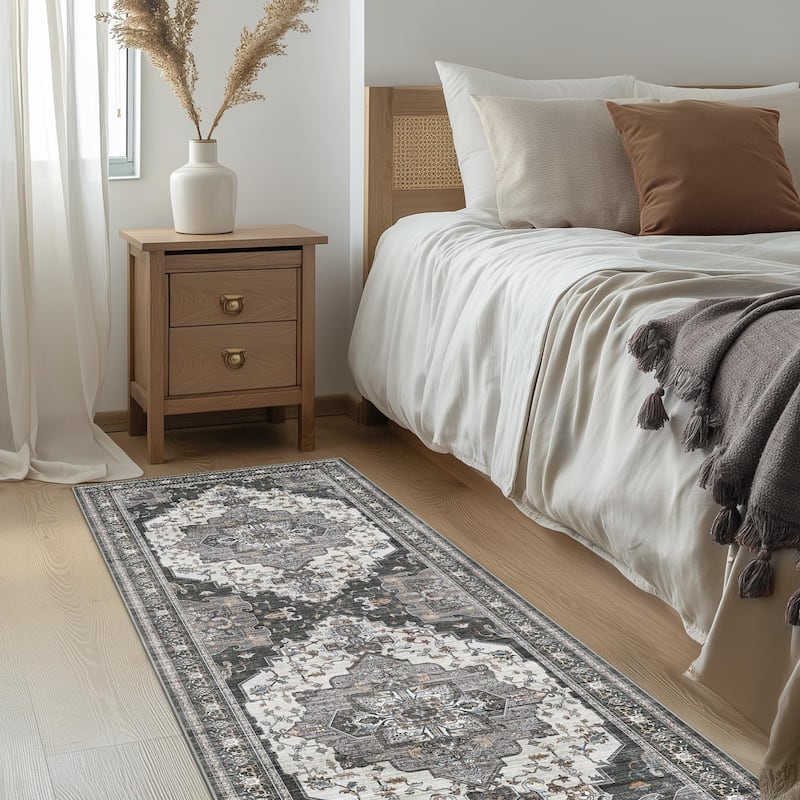 Mcow Retro Floral Medallion Low Pile Lightweight Non Slip Area Rug