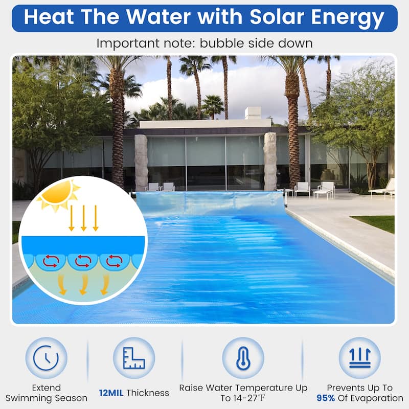 Costway Rectangular Pool Solar Cover 12 Mil Heat Retaining Blanket