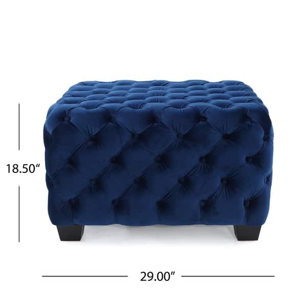 dimension image slide 2 of 3, Jaymee Modern Glam Button Tufted Velvet Ottoman by Christopher Knight Home