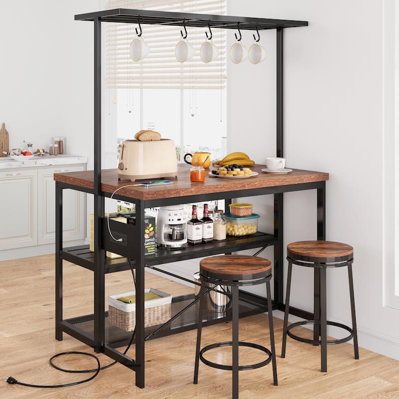 47" Kitchen Island Table Microwave Stand Oven Shelf with Storage - 47"D x 28"W x 72"H - Brown