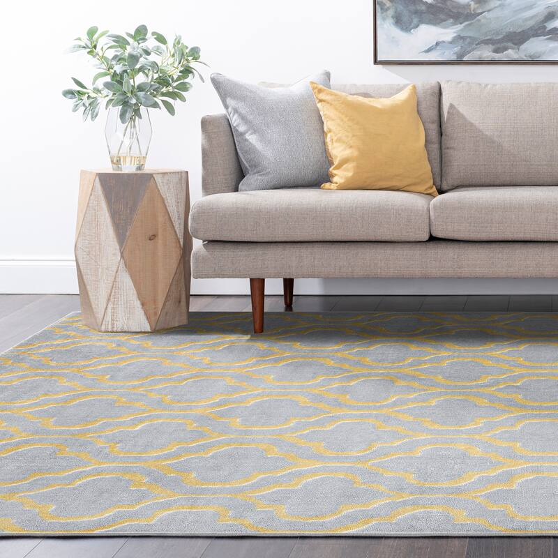 Wyman Farmhouse Geometric Indoor Area Rug - Yellow/Gray - 7'11'' x 10'3''