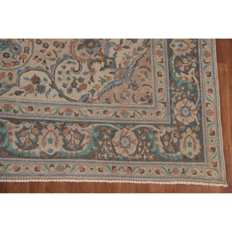 Hand Knotted Oriental 100% Wool Carpet Traditional Floral Beige & Ivories Tabriz Area Rug - 12' 3'' X 9' 8''