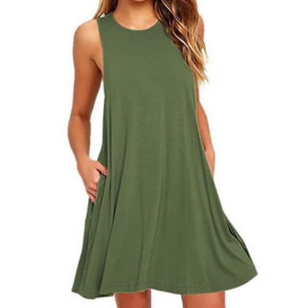 Women's Sleeveless Pockets Casual Swing T-Shirt Dresses - Overstock -  27110849