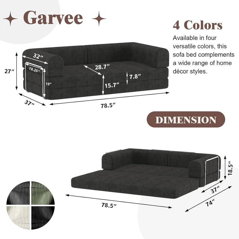 Convertible Corduroy Sleeper Sofa Bed, with Fixed-Shape Frame