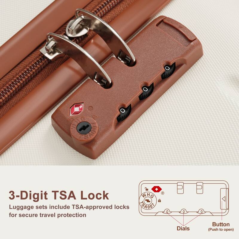 3-Piece, 20, 24, 28-Inch Modern Premium Luggage with TSA Lock and 360° Spinner Wheels, for Boarding Travel, Ivory