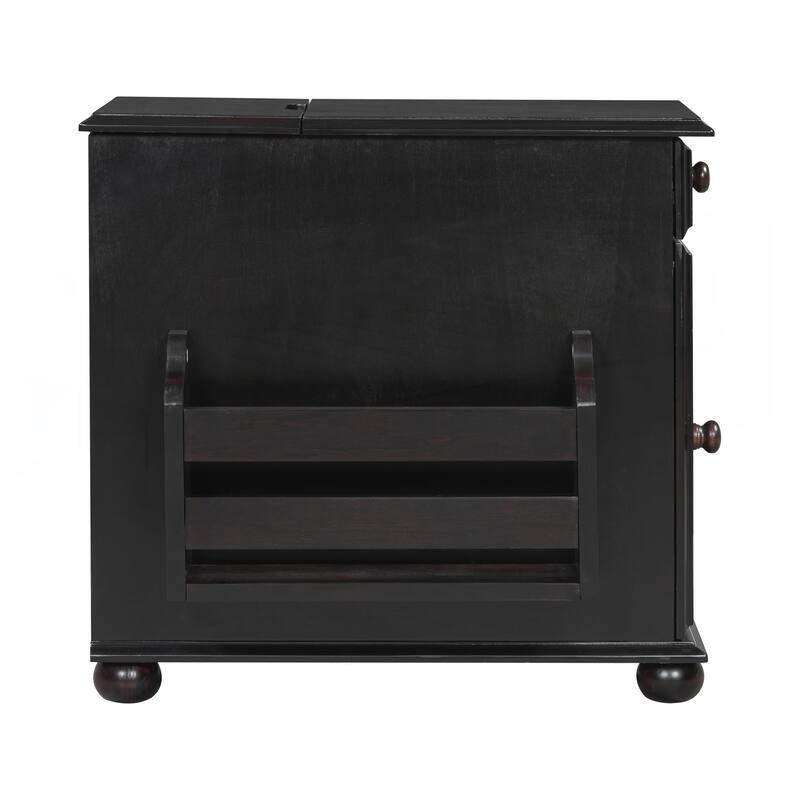 Vintage End Table Flip Top Side Table with USB Ports