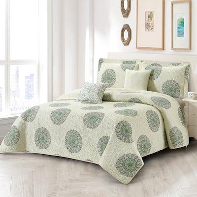 Home Soft Things 5 Piece Printed Microfiber Encore Quilts Bedding Set