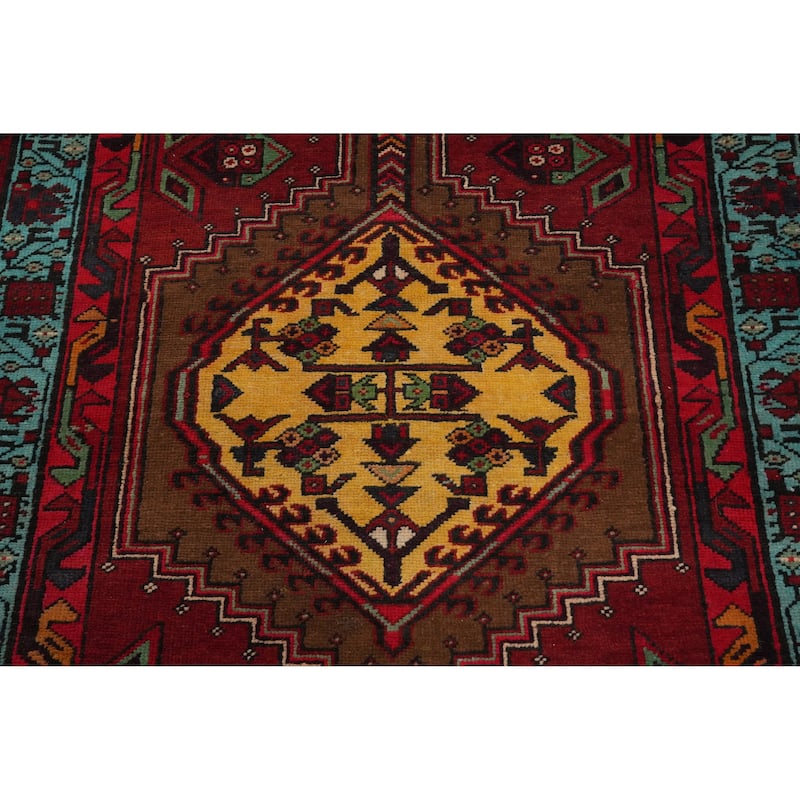 Hand Knotted Oriental 100% Wool Carpet Traditional Tribal Red Ardebil Runner Rug - 10' 3'' X 3' 8''