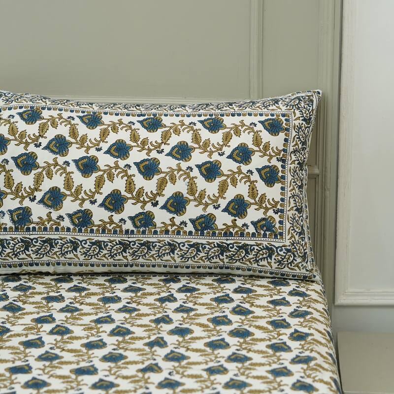 Fabdivine Handmade Block Print Flat Sheet or Bed Sheet Cotton Fabric Floral Home Decor
