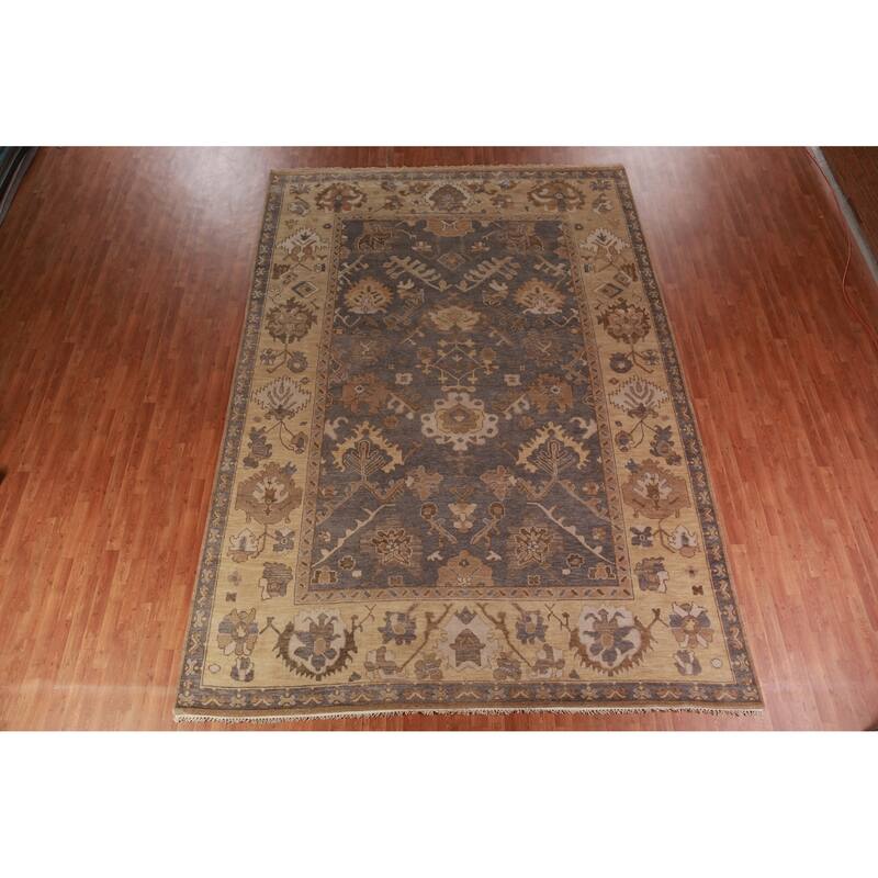 Oushak Indian Large Rug Handmade Oriental Grey Wool Carpet - 9'8" x 13'7"