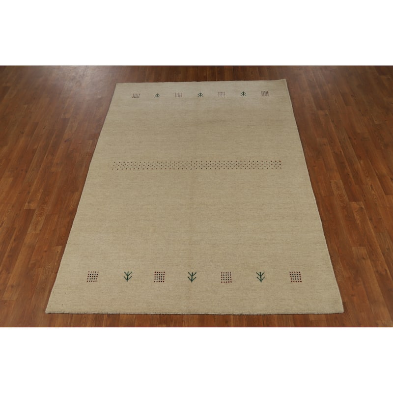 Hand Knotted Oriental 100% Wool Carpet Tribal Tribal Beige & Ivories Gabbeh Area Rug - 7' 4'' X 5' 2''