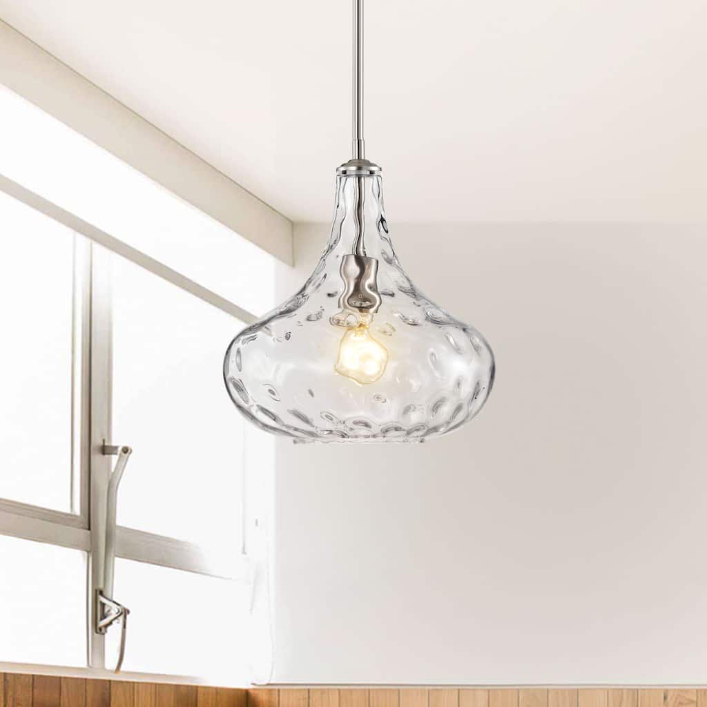 Adriana Modern Single Light Textured Glass Pendant Chandelier - Satin Nickel