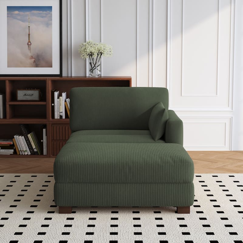 Modern 43'' Corduroy Comfy Sectional Chaise Lounge with Pillow