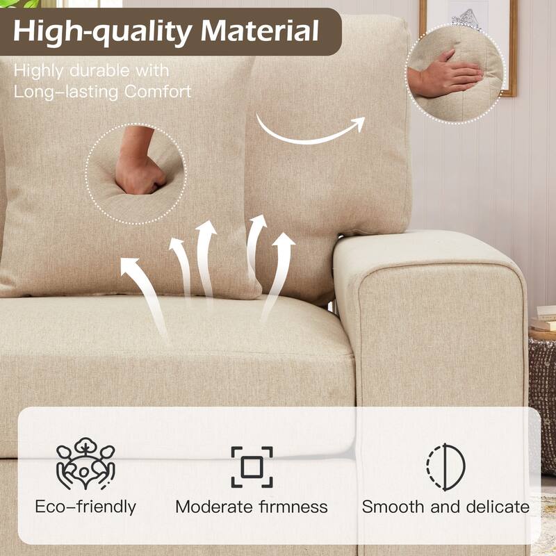 Modern double sofa for small spaces with storage, 2 soft cushions