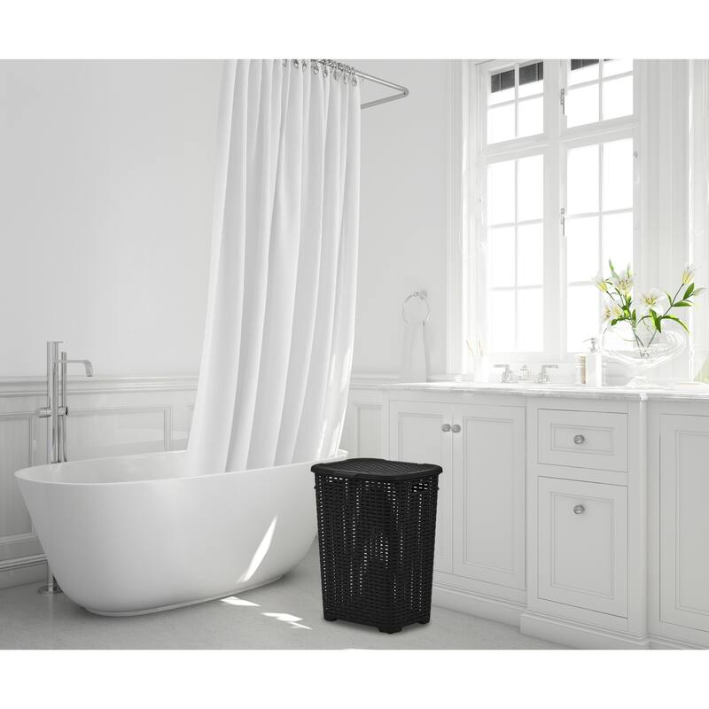 Superio Plastic Wicker Laundry Hamper with Lid Large Capacity - Capacity: 60l