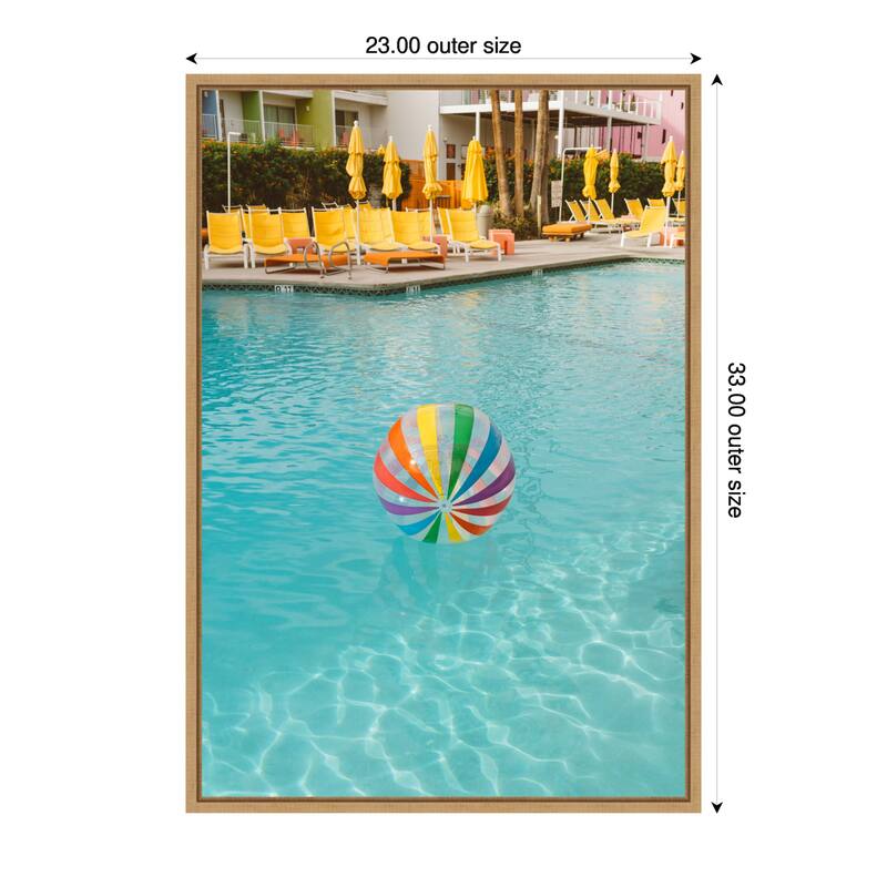 Palm Springs Pool Day by Bethany Young Framed Canvas Wall Art Print - Sylvie Natural - 23 x 33 in