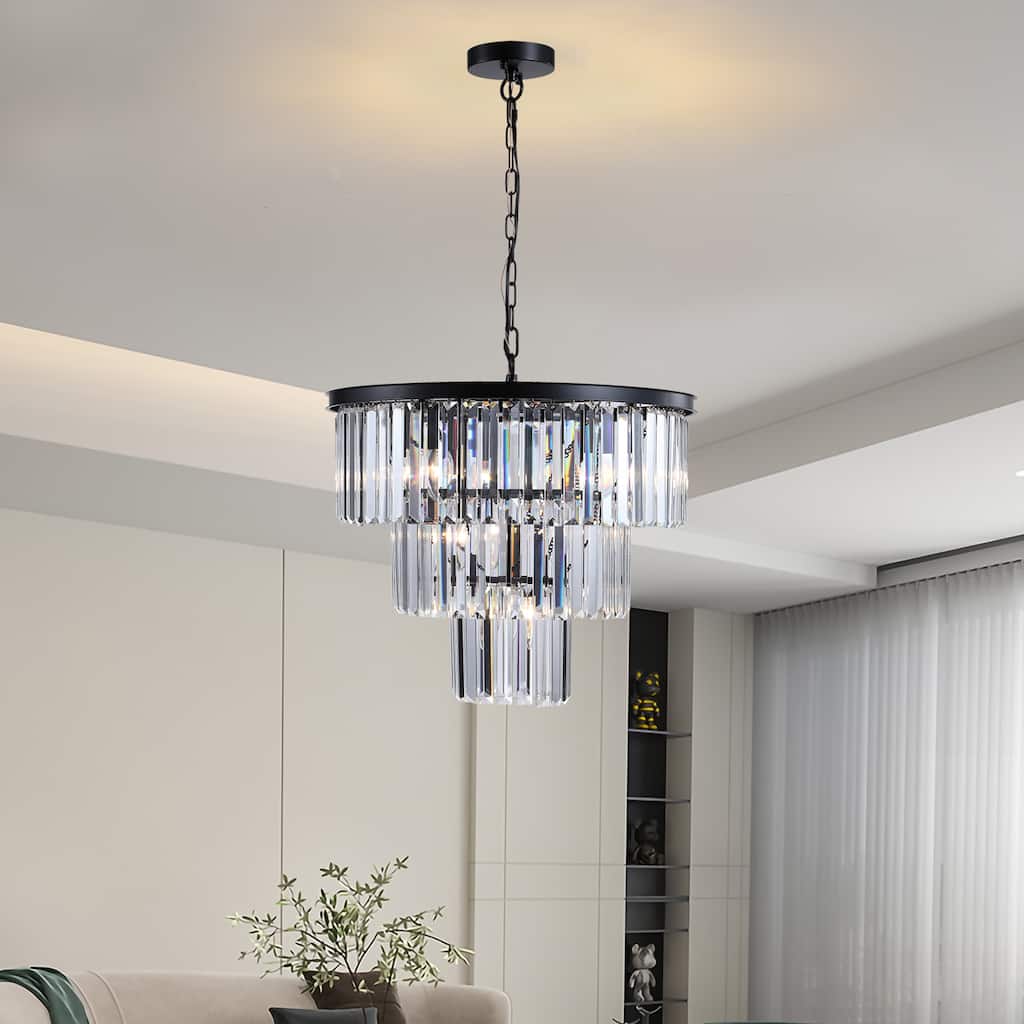 Black Crystal Chandeliers Ceiling Lighting for Bedroom Kitchen Island