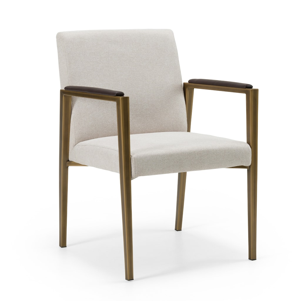 Modrest Sanders Modern Off-White Fabric & Brass Dining Chair