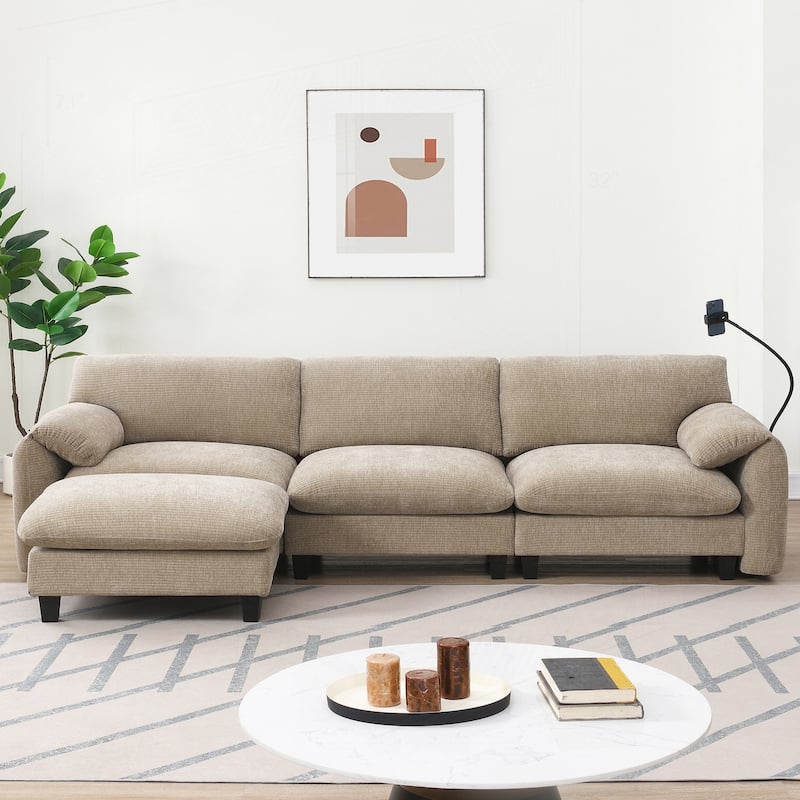 Luxurious Modular Sectional Sofa with Multiple Functionalities and Stylish Design - Light Khaki and Beige
