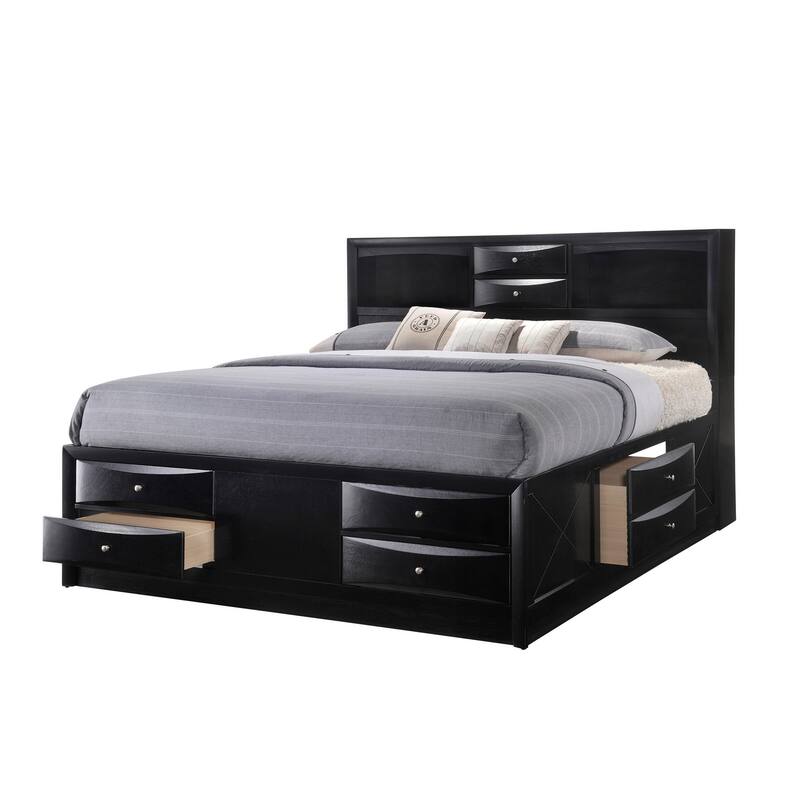 Priscella Black Bookcase Storage Platform Bed - King